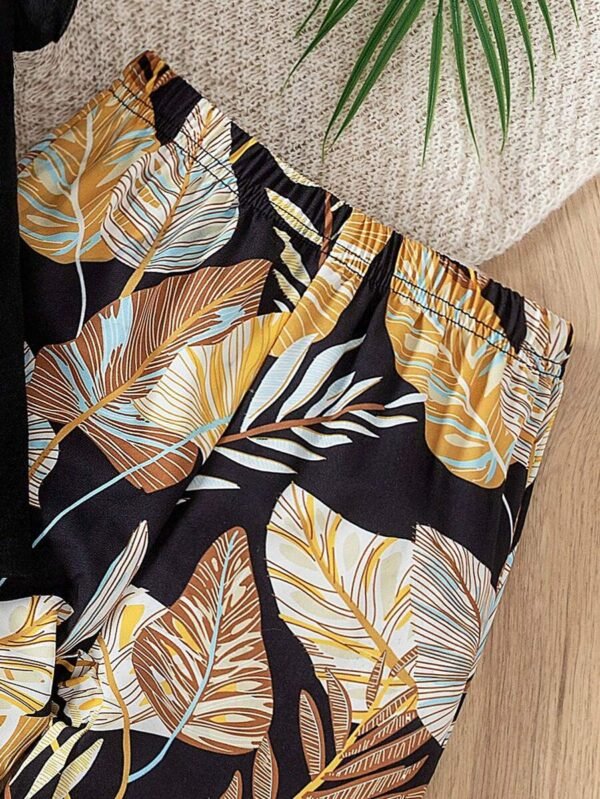Blusa unicolor y pantalones estampados con plantas para niña - Imagen 2
