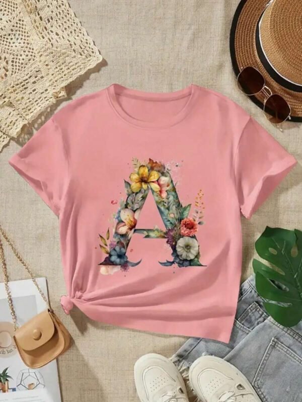Camiseta de manga corta informal para niña con estampado de acuarela floral