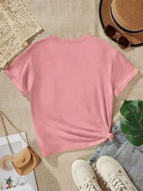 Camiseta de manga corta informal para niña con estampado de acuarela floral - Imagen 3