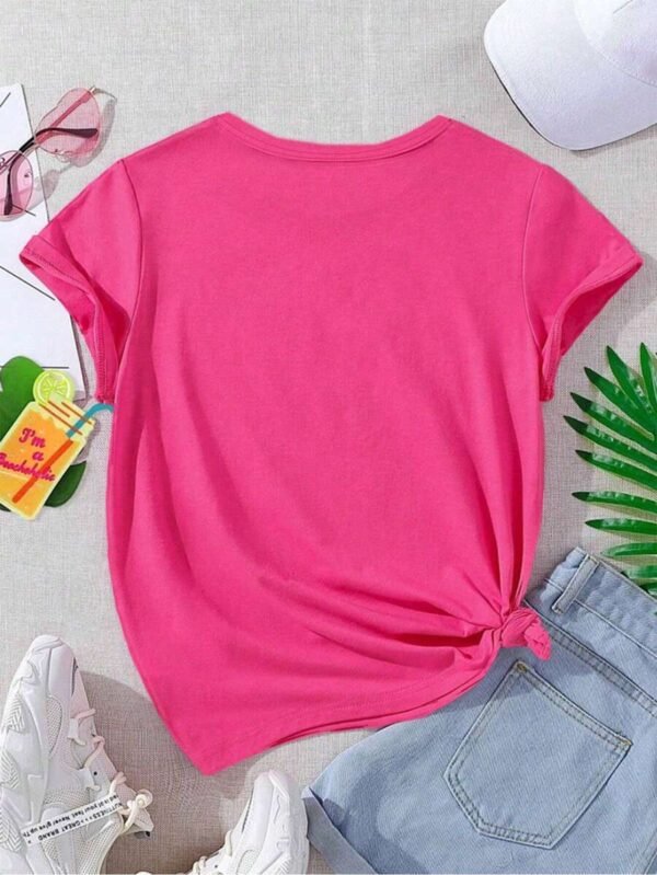Camiseta informal juvenil con cuello redondo e impresión de arcoíris sonriente - Imagen 3