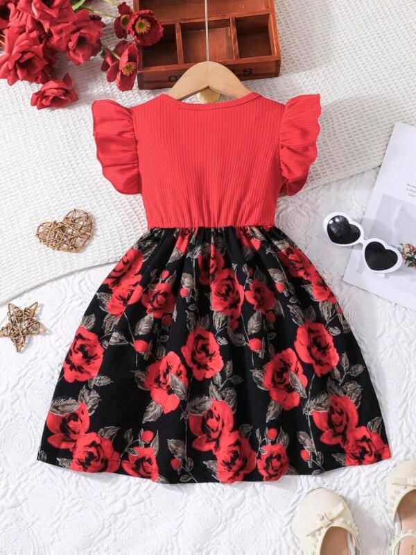 Vestido informal de verano con mangas abullonadas para niña - Imagen 3