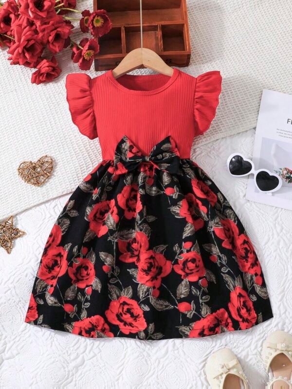 Vestido informal de verano con mangas abullonadas para niña