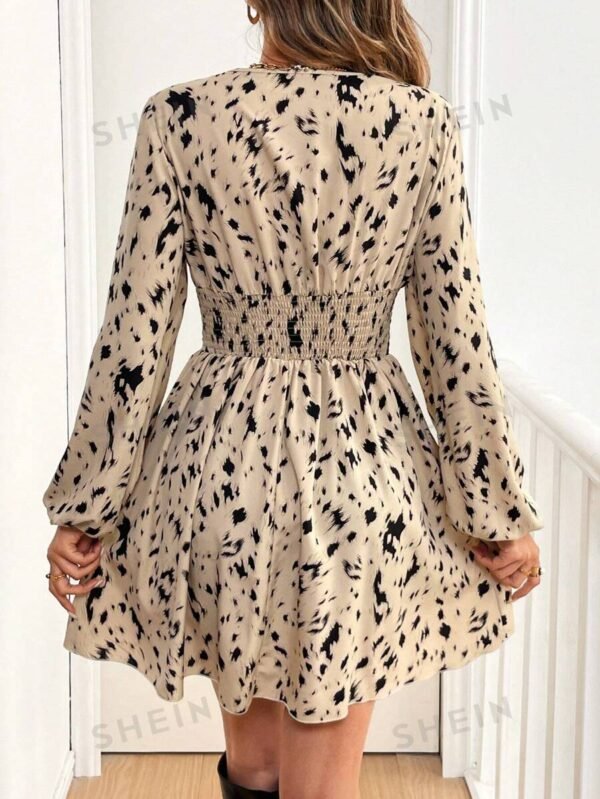 Vestido plisado de manga farol con estampado integral - Imagen 2