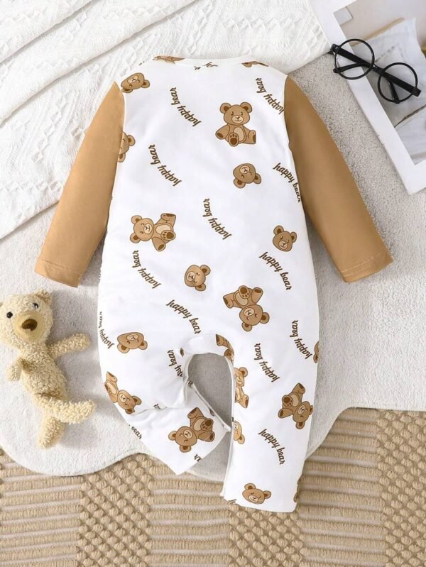 Pelele con manga larga, diseño lindo de oso y letras para niño bebé - Imagen 3