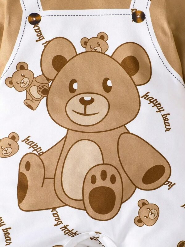 Pelele con manga larga, diseño lindo de oso y letras para niño bebé - Imagen 2