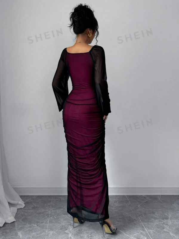 Vestido largo de manga larga elegante para mujer, cuello redondo - Imagen 3