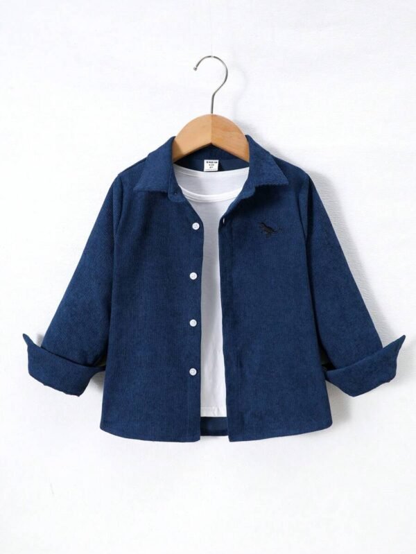 Camisa casual holgada con bordado de dinosaurio para niño
