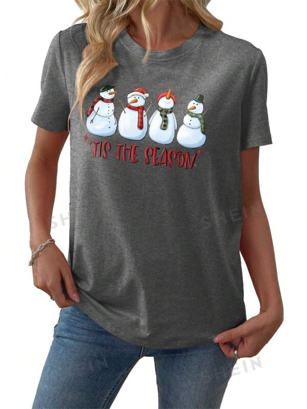 Camiseta de mujer de manga corta con estampado de muñeco de nieve