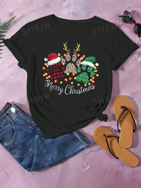 Camiseta gráfica de mujer con cuello redondo