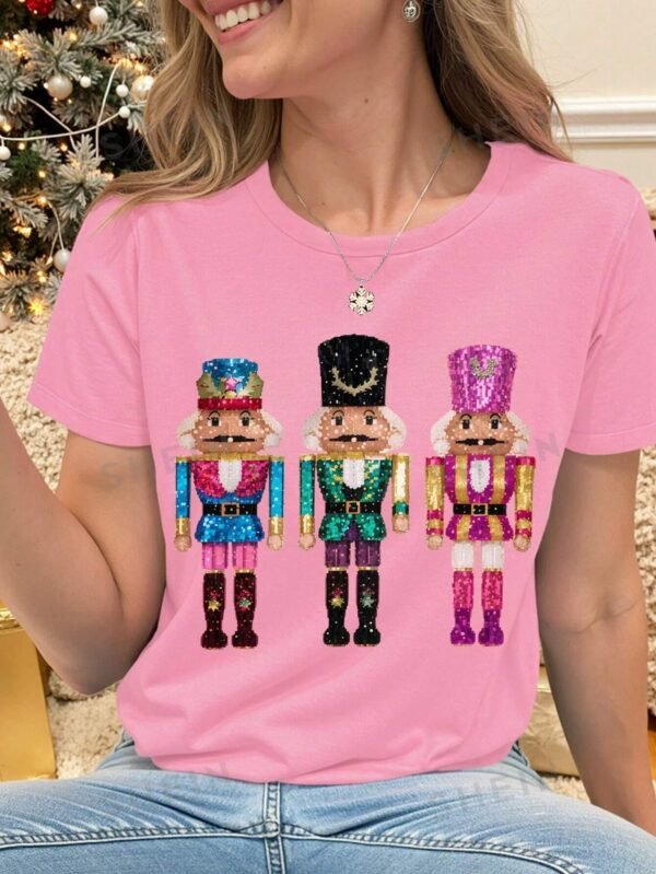 Camisetas de manga corta con estampado navideño para mujer