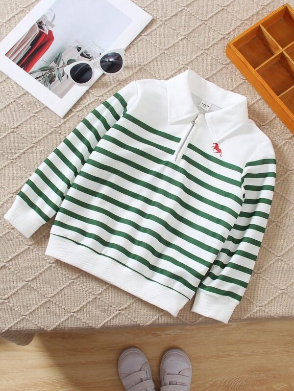 Camisa casual de manga larga con cremallera frontal y rayas para niño