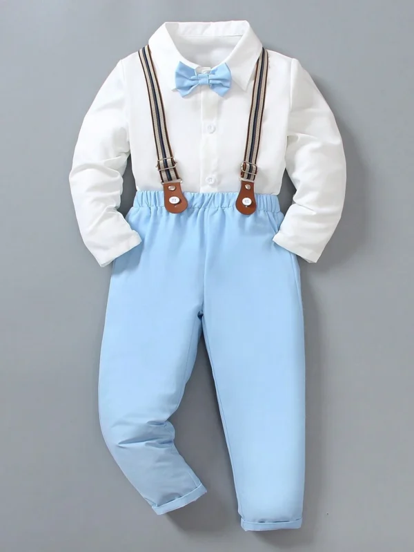 Conjunto de camisa de manga larga y pantalones con tirantes para niño