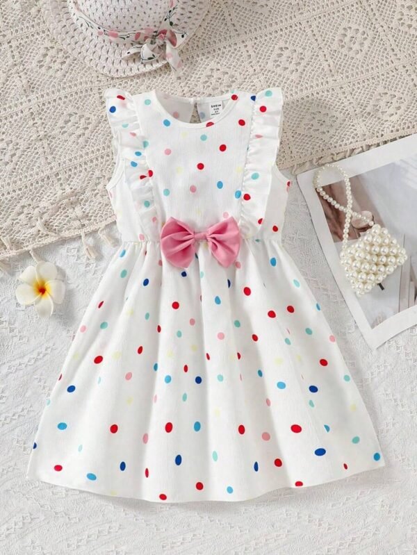 Vestido con gráfico de corazón volante en el bajo y lazo decorativo