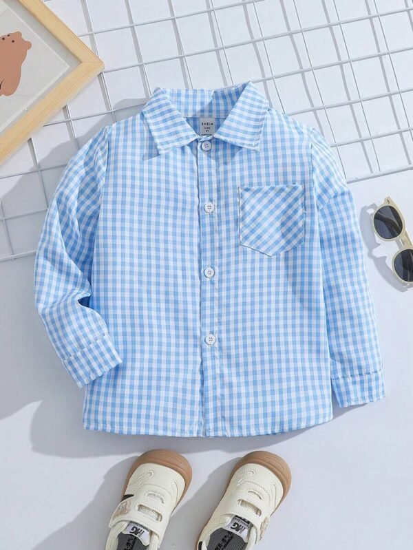 Camisa casual de manga larga de cuadros negros y blancos para niño