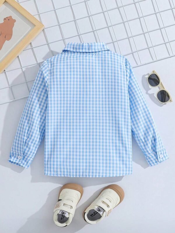 Camisa casual de manga larga de cuadros negros y blancos para niño - Imagen 2