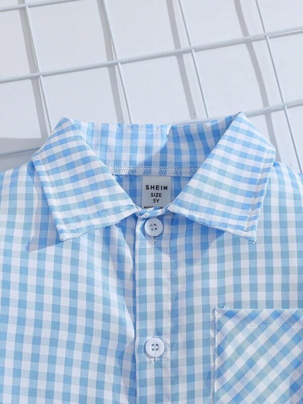 Camisa casual de manga larga de cuadros negros y blancos para niño - Imagen 3