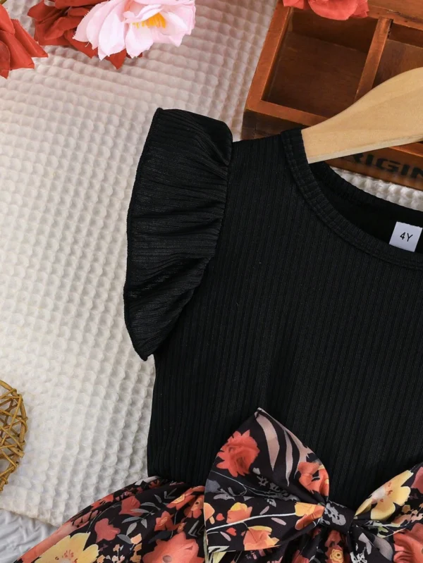 Vestido casual con estampado floral de selva para niña - Imagen 2