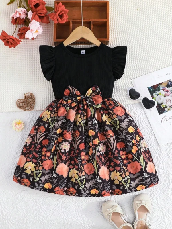 Vestido casual con estampado floral de selva para niña