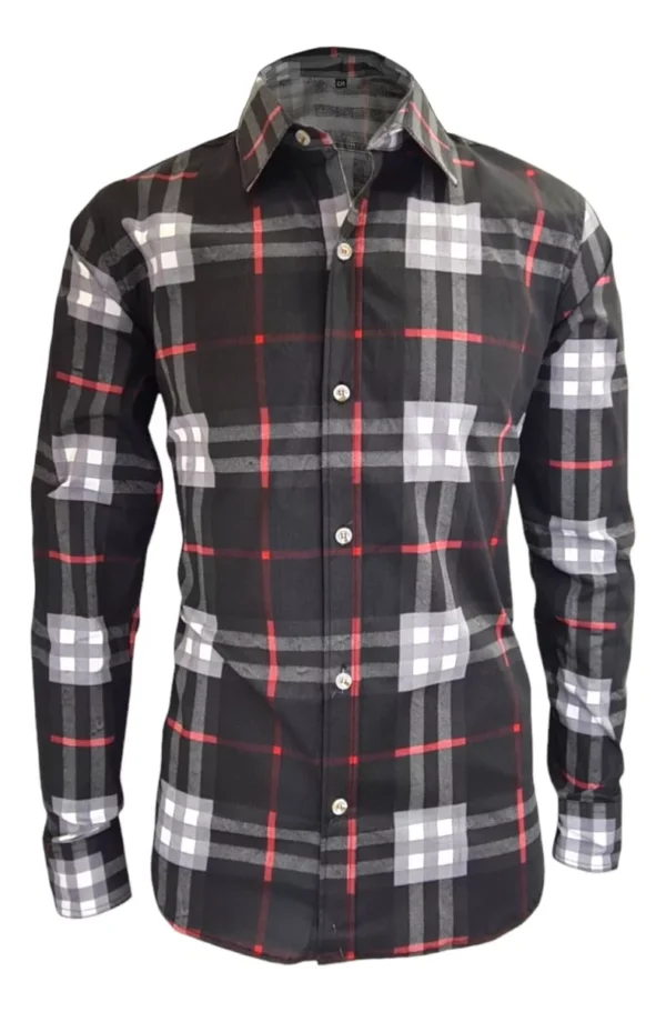 Camisa Cuadro Casual Slim Fit, Manga Larga