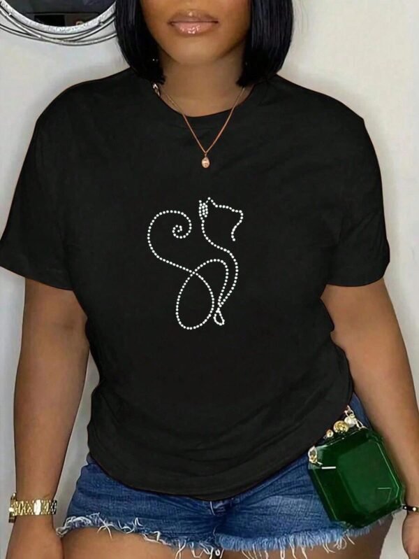 Camiseta básica de manga corta estampado gato