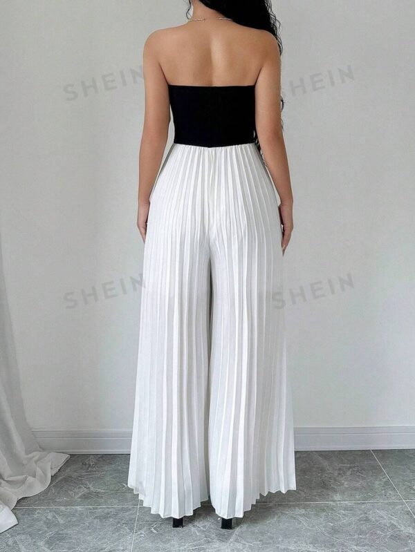 Mono elegante y grácil para mujer sin tirantes ni espalda con banda en la cintura y pliegues - Imagen 2