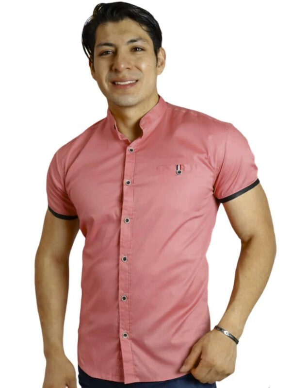 Camisa Manga Corta Slim Fit Para Hombre Casual Vestir Cuello