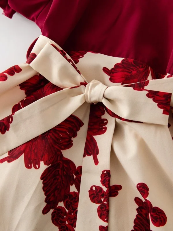 Vestido Con Estampado Floral Y Mangas Abullonadas Para Niña - Imagen 2
