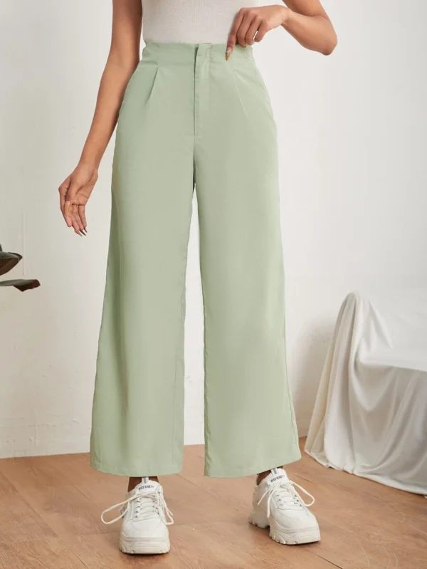 Pantalones de pierna ancha cremallera unicolor para mujer