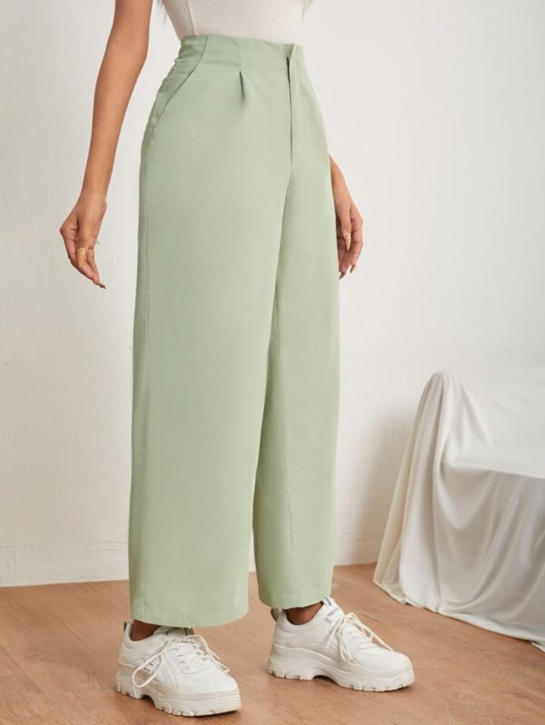 Pantalones de pierna ancha cremallera unicolor para mujer - Imagen 3