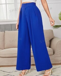 Pantalones de pierna ancha de talle alto fruncido