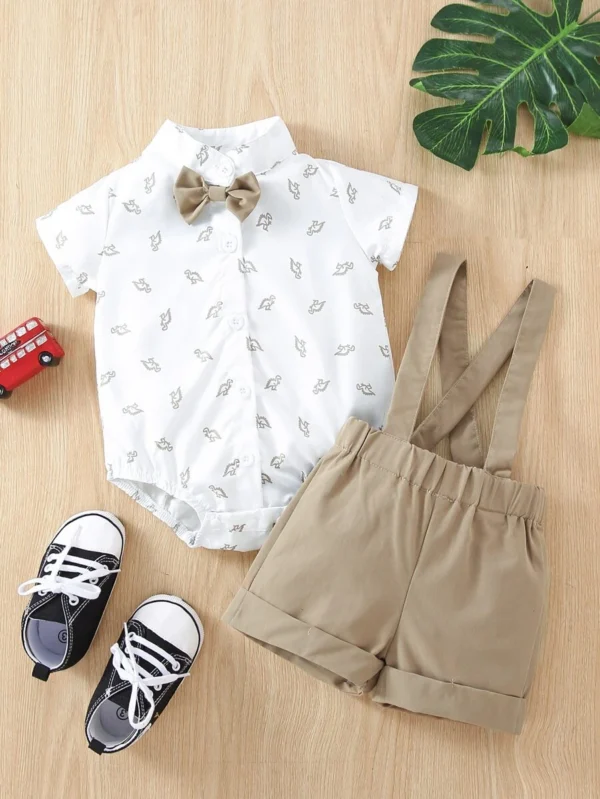 Camisa con estampado de dinosaurio & Shorts tirantes para niños bebés