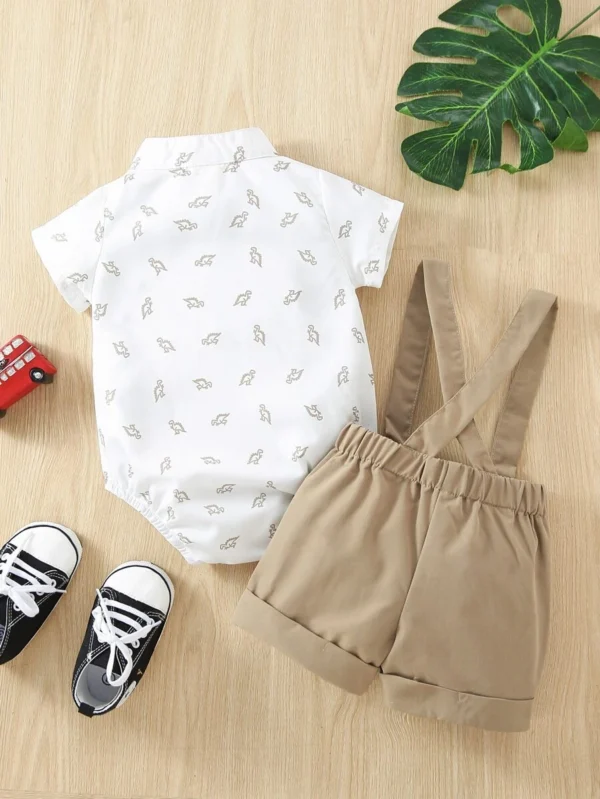 Camisa con estampado de dinosaurio & Shorts tirantes para niños bebés - Imagen 3