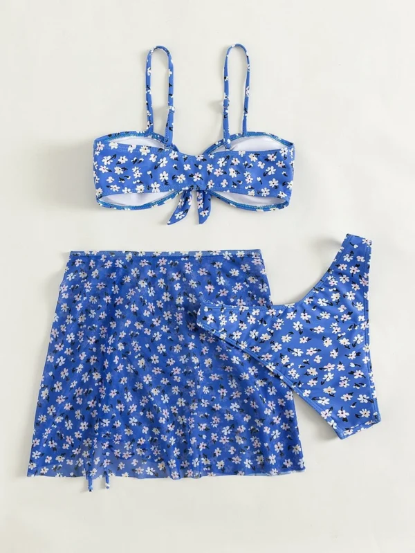 Bikini hipster con estampado floral y nudo frontal y falda - Imagen 3