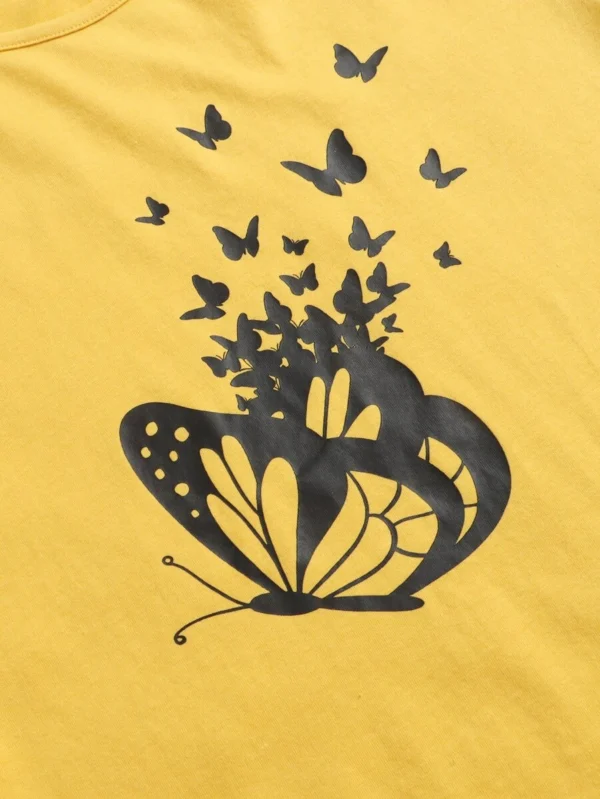 Camiseta con estampado de mariposa cuello redondo para niña preadolescente - Imagen 2