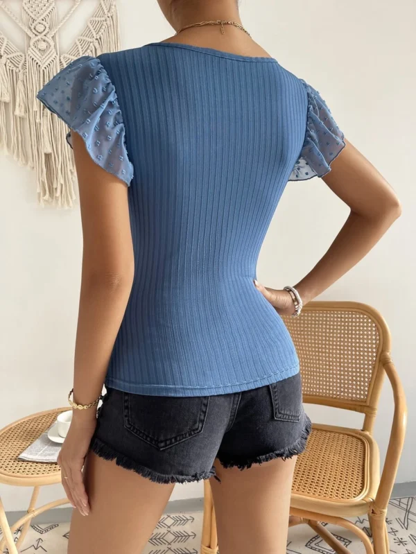 Blusa de lunares de manga mariposa de cuello con abertura de ojo - Imagen 3