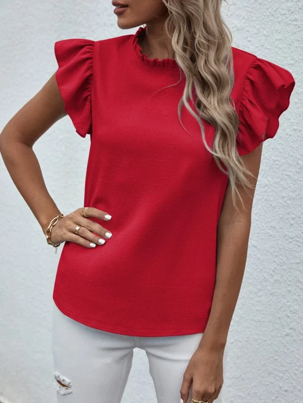 Blusa con cuello simulado, volantes y faralaes para mujer - Imagen 2