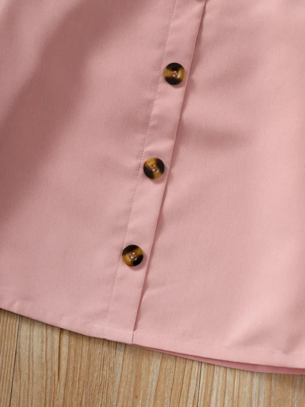 Blusa De Manga Acampanada Y Falda De Botones Para Niñas - Imagen 3