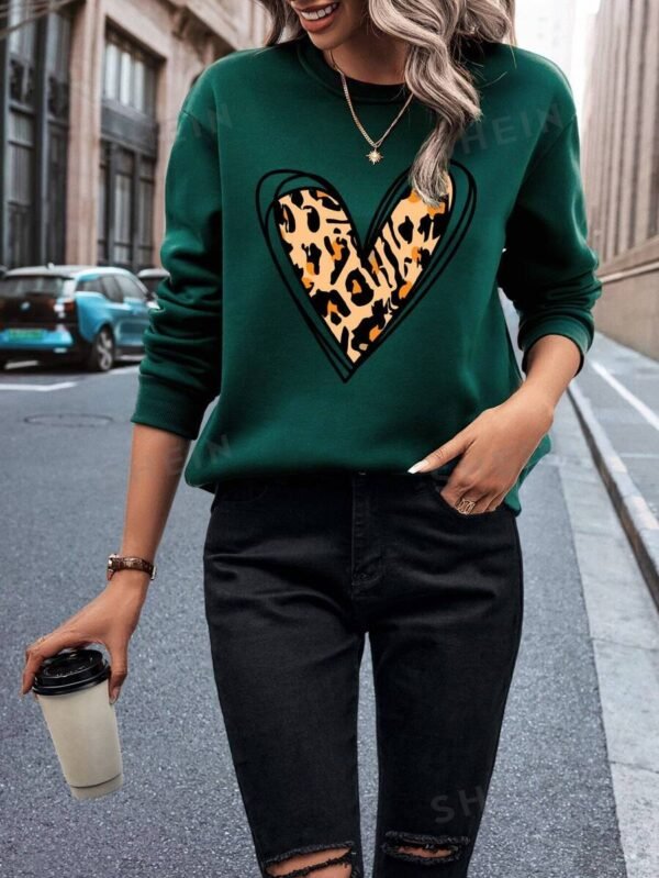 Sudadera térmica con estampado de corazón y estampado de leopardo - Imagen 2