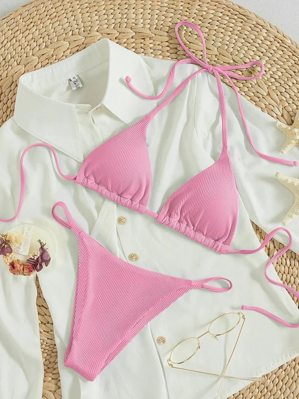 Bikini Triangular Con Cuello Halter Y Canalé