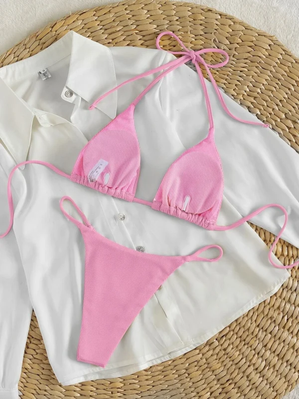 Bikini Triangular Con Cuello Halter Y Canalé - Imagen 3