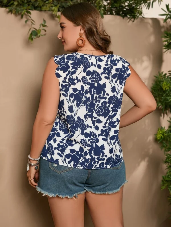 Blusa con estampado floral de cuello con abertura de ojo - Imagen 3