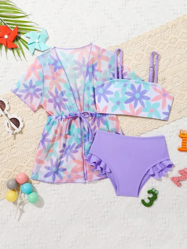Ropa de playa de verano para bebé niña con estampado floral