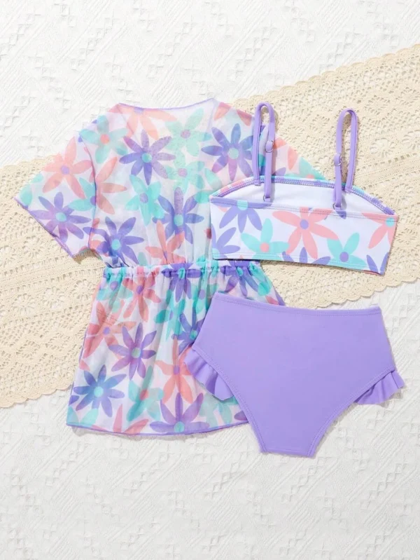 Ropa de playa de verano para bebé niña con estampado floral - Imagen 3