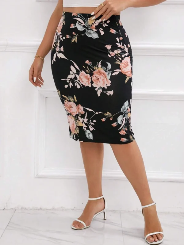 Falda de lápiz con estampado floral para mujer