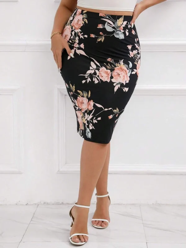 Falda de lápiz con estampado floral para mujer - Imagen 2