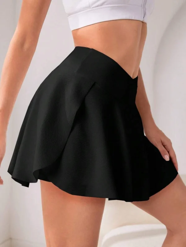 Falda pantalón deportiva de cintura alta sólida con bolsillo para teléfono - Imagen 2
