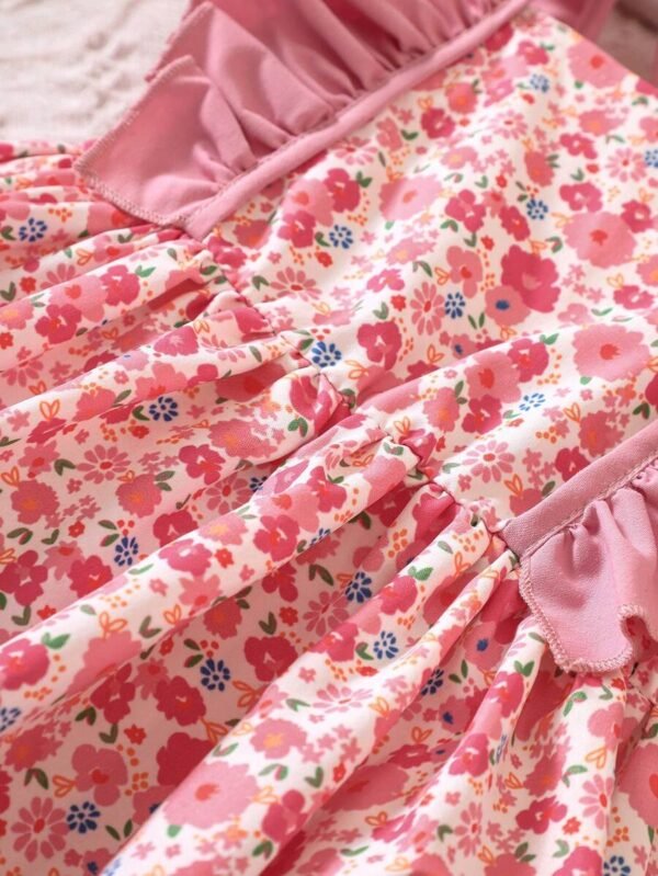 Vestido Estampado De Flores Con Volantes Y Bolso Para Niña - Imagen 3