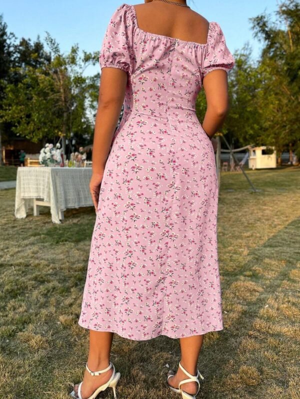 Vestido largo con abertura lateral y nudo delantero con estampado floral - Imagen 3