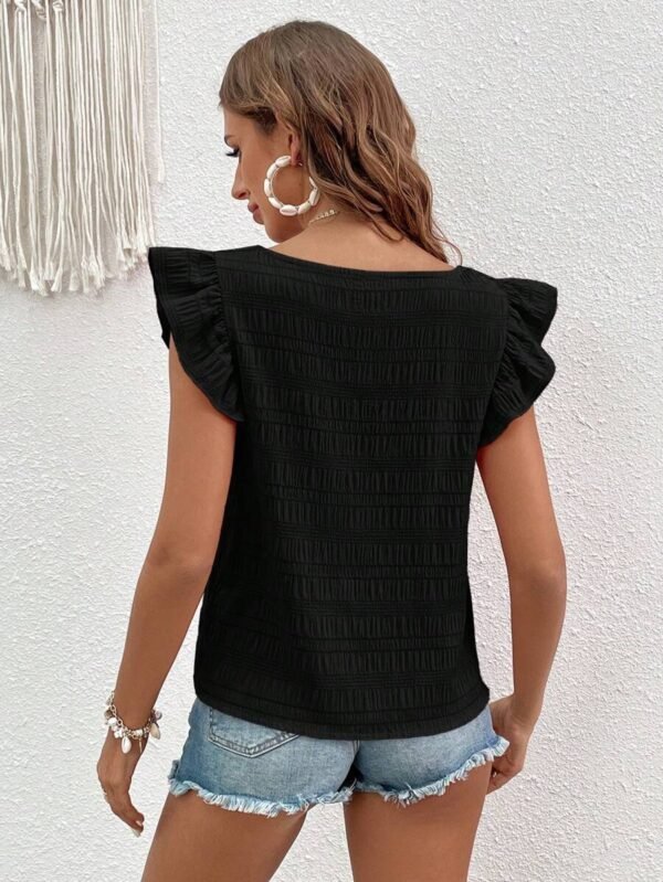 Blusa De Manga Con Globo Sólido Con Detalle De Volante - Imagen 3