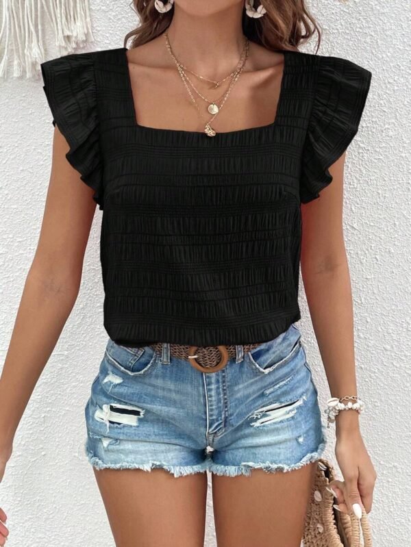 Blusa De Manga Con Globo Sólido Con Detalle De Volante - Imagen 2